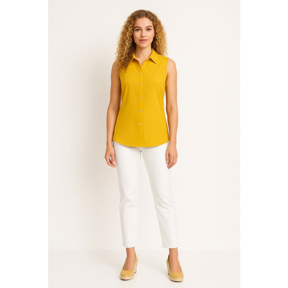 Fever Tops - Fever Yellow Sleeveless Button Down Shirt Women's Medium